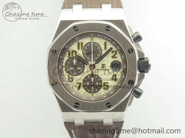 Royal Oak Offshore Safari 2014 JF On Brown Leather Strap A3126 V2 w Cyclops And DW Mod (Free Rubber Strap)