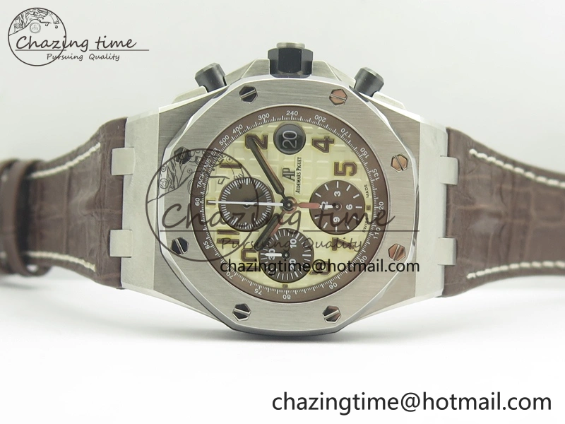 Royal Oak Offshore Safari 2014 JF On Brown Leather Strap A3126 V2 w Cyclops And DW Mod (Free Rubber Strap)