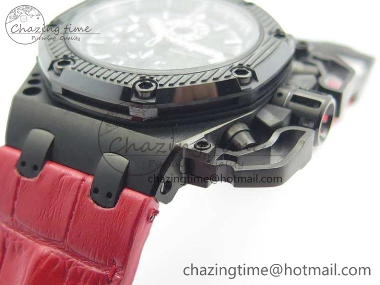 Royal Oak Offshore Survivor DLC Noob 1:1 Best Edition Black Dial On Red Leather Strap (Free Rubber Strap)