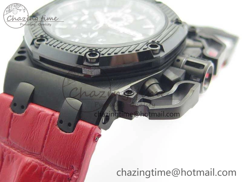 Royal Oak Offshore Survivor DLC Noob 1:1 Best Edition Black Dial On Red Leather Strap (Free Rubber Strap)