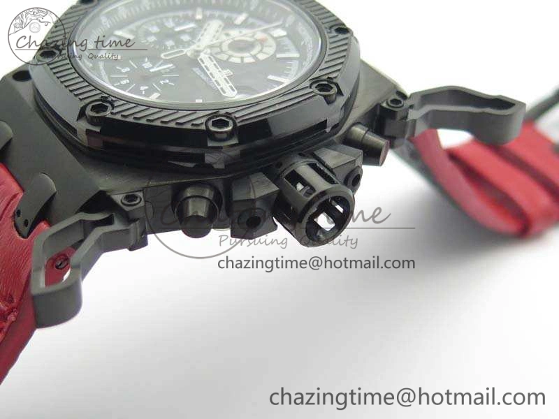 Royal Oak Offshore Survivor DLC Noob 1:1 Best Edition Black Dial On Red Leather Strap (Free Rubber Strap)