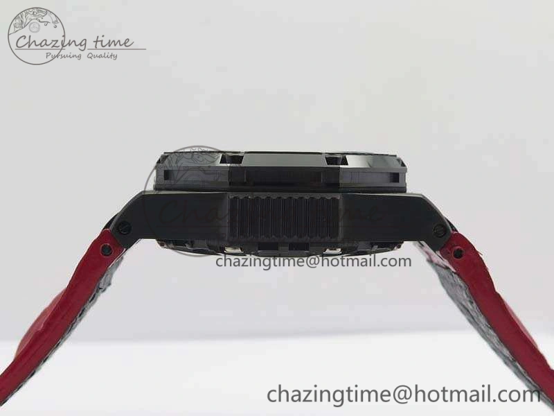 Royal Oak Offshore Survivor DLC Noob 1:1 Best Edition Black Dial On Red Leather Strap (Free Rubber Strap)