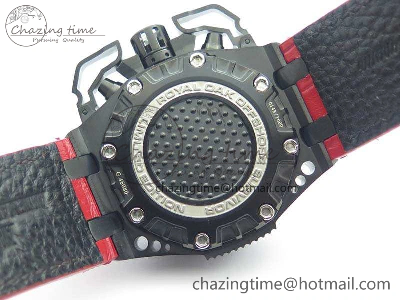 Royal Oak Offshore Survivor DLC Noob 1:1 Best Edition Black Dial On Red Leather Strap (Free Rubber Strap)