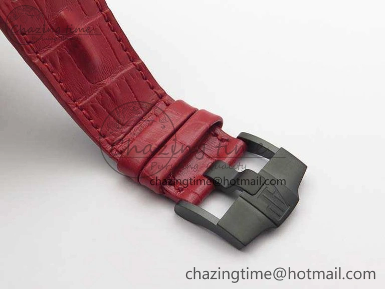 Royal Oak Offshore Survivor DLC Noob 1:1 Best Edition Black Dial On Red Leather Strap (Free Rubber Strap)