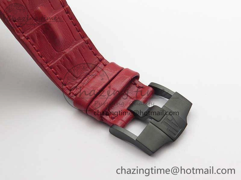 Royal Oak Offshore Survivor DLC Noob 1:1 Best Edition Black Dial On Red Leather Strap (Free Rubber Strap)