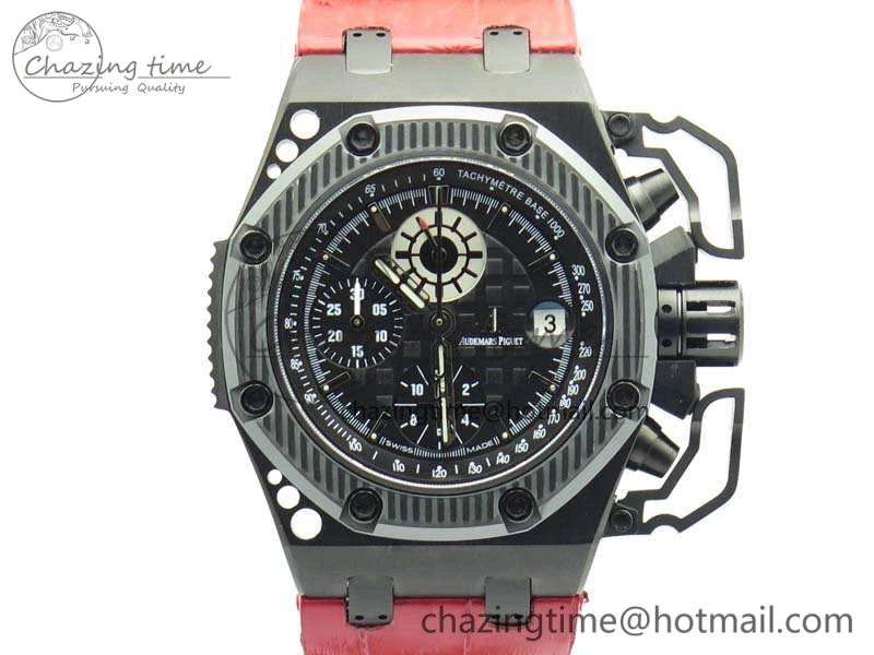 Royal Oak Offshore Survivor DLC Noob 1:1 Best Edition Black Dial On Red Leather Strap (Free Rubber Strap)