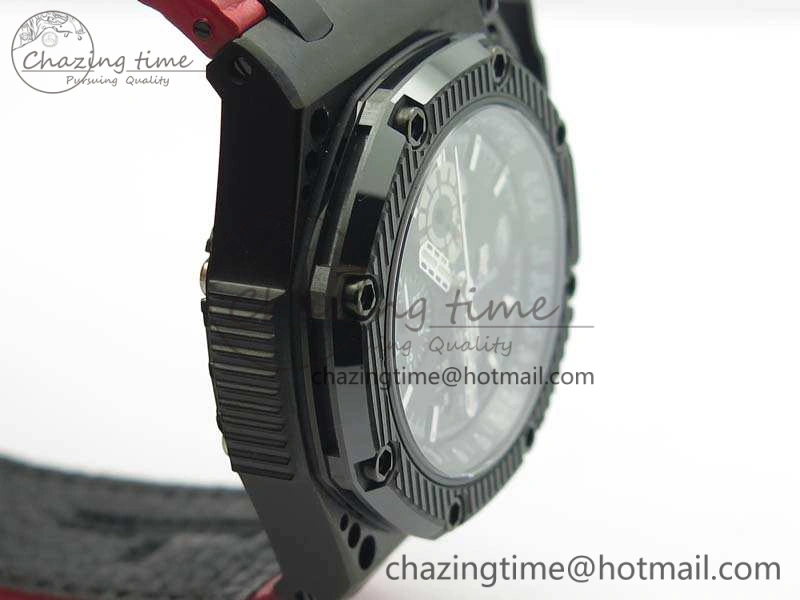 Royal Oak Offshore Survivor DLC Noob 1:1 Best Edition Black Dial On Red Leather Strap (Free Rubber Strap)