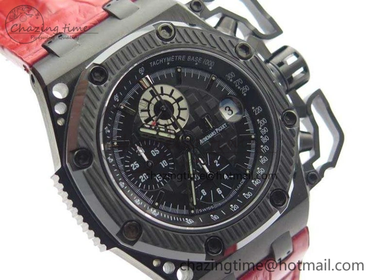 Royal Oak Offshore Survivor DLC Noob 1:1 Best Edition Black Dial On Red Leather Strap (Free Rubber Strap)