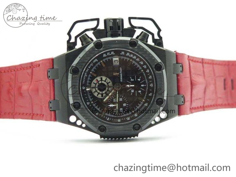 Royal Oak Offshore Survivor DLC Noob 1:1 Best Edition Black Dial On Red Leather Strap (Free Rubber Strap)