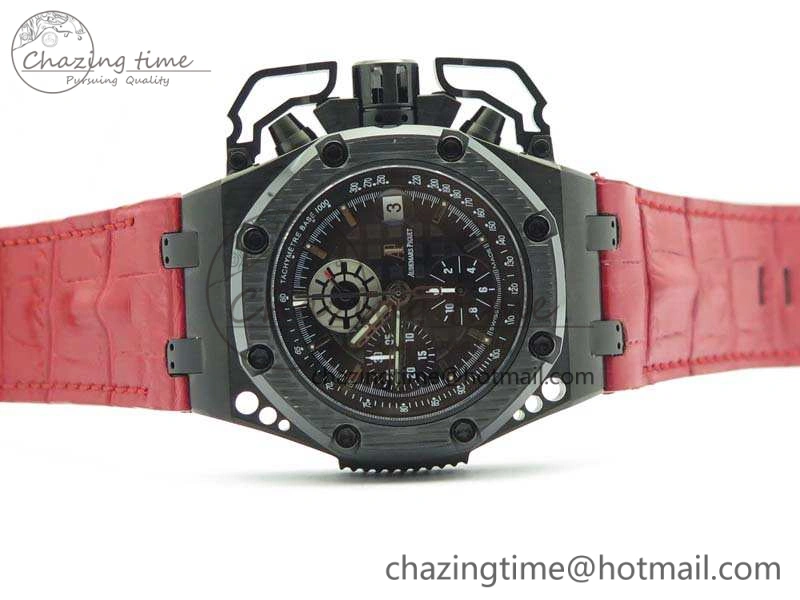 Royal Oak Offshore Survivor DLC Noob 1:1 Best Edition Black Dial On Red Leather Strap (Free Rubber Strap)