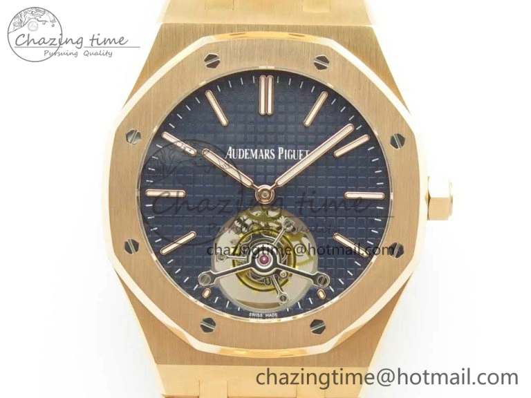 Royal Oak Tourbillon Extra-thin RG JF 1:1 Best Edition Blue Textured Dial on RG Bracelet