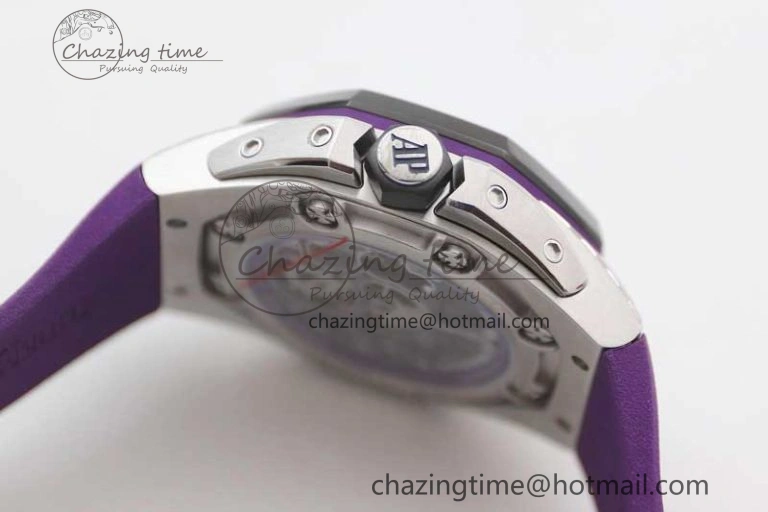 Royal Oak concept 26620 PVD 42mm “Black Panther” 1:1 Skeleton Dial on Purple Rubber Strap A2965