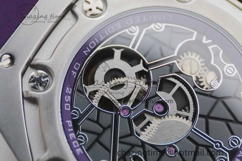 Royal Oak concept 26620 PVD 42mm “Black Panther” 1:1 Skeleton Dial on Purple Rubber Strap A2965