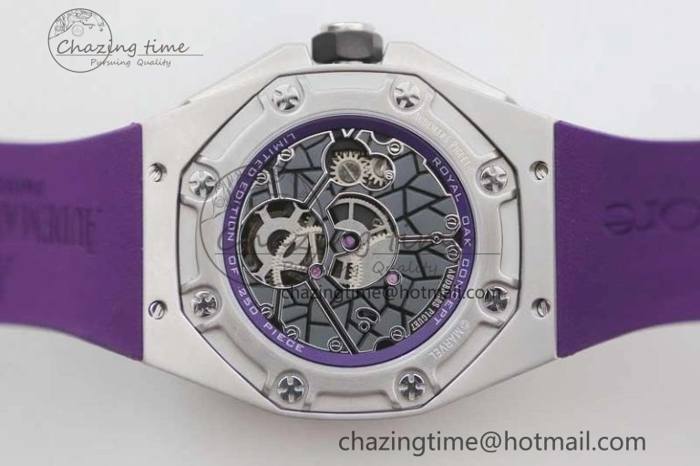 Royal Oak concept 26620 PVD 42mm “Black Panther” 1:1 Skeleton Dial on Purple Rubber Strap A2965