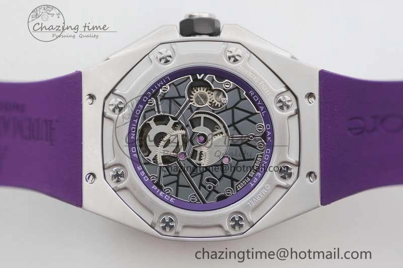 Royal Oak concept 26620 PVD 42mm “Black Panther” 1:1 Skeleton Dial on Purple Rubber Strap A2965