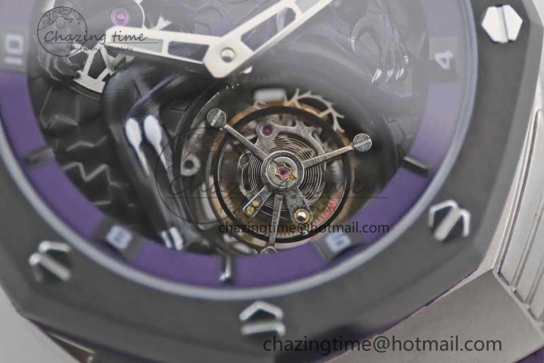Royal Oak concept 26620 PVD 42mm “Black Panther” 1:1 Skeleton Dial on Purple Rubber Strap A2965