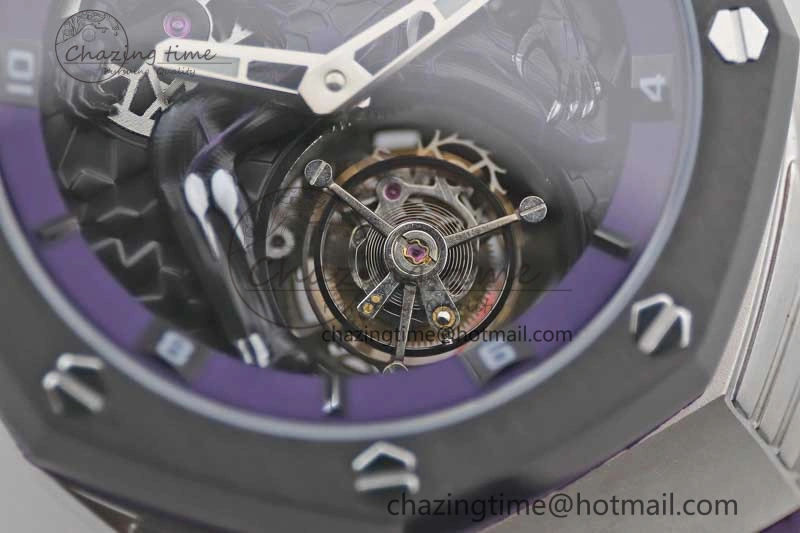 Royal Oak concept 26620 PVD 42mm “Black Panther” 1:1 Skeleton Dial on Purple Rubber Strap A2965