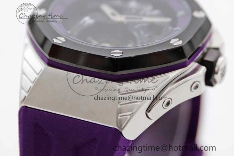 Royal Oak concept 26620 PVD 42mm “Black Panther” 1:1 Skeleton Dial on Purple Rubber Strap A2965