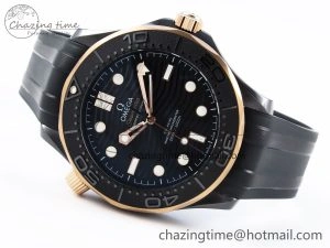 SEAMASTER 300M 43.5MM BLACK CERAMIC VSF 1:1 BEST EDITION BLACK DIAL RG BEZEL ON BLACK RUBBER STRAP A8806