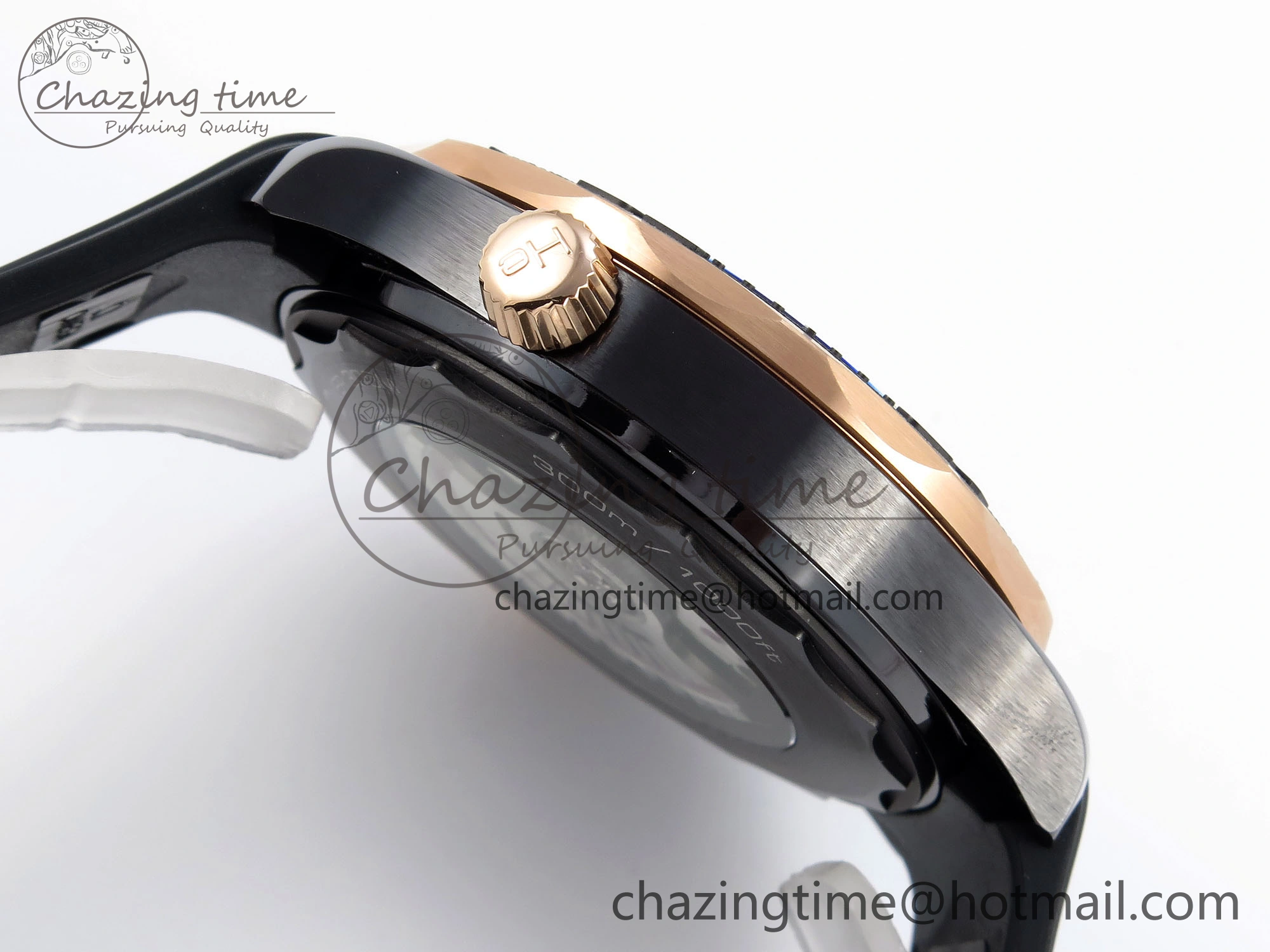 SEAMASTER 300M 43.5MM BLACK CERAMIC VSF 1:1 BEST EDITION BLACK DIAL RG BEZEL ON BLACK RUBBER STRAP A8806