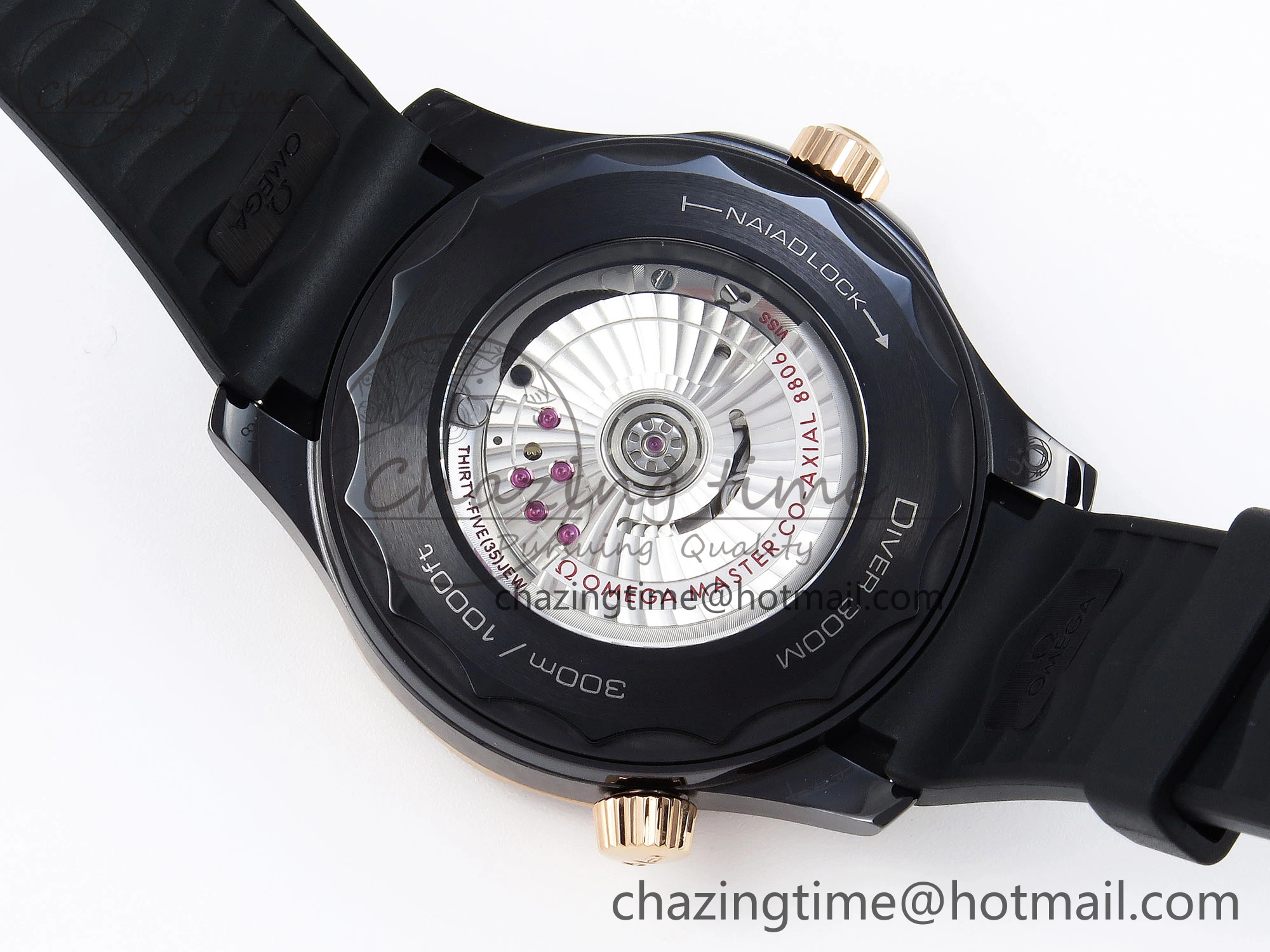 SEAMASTER 300M 43.5MM BLACK CERAMIC VSF 1:1 BEST EDITION BLACK DIAL RG BEZEL ON BLACK RUBBER STRAP A8806