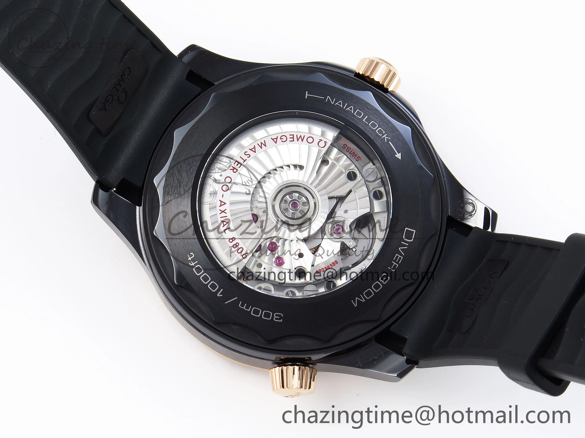 SEAMASTER 300M 43.5MM BLACK CERAMIC VSF 1:1 BEST EDITION BLACK DIAL RG BEZEL ON BLACK RUBBER STRAP A8806