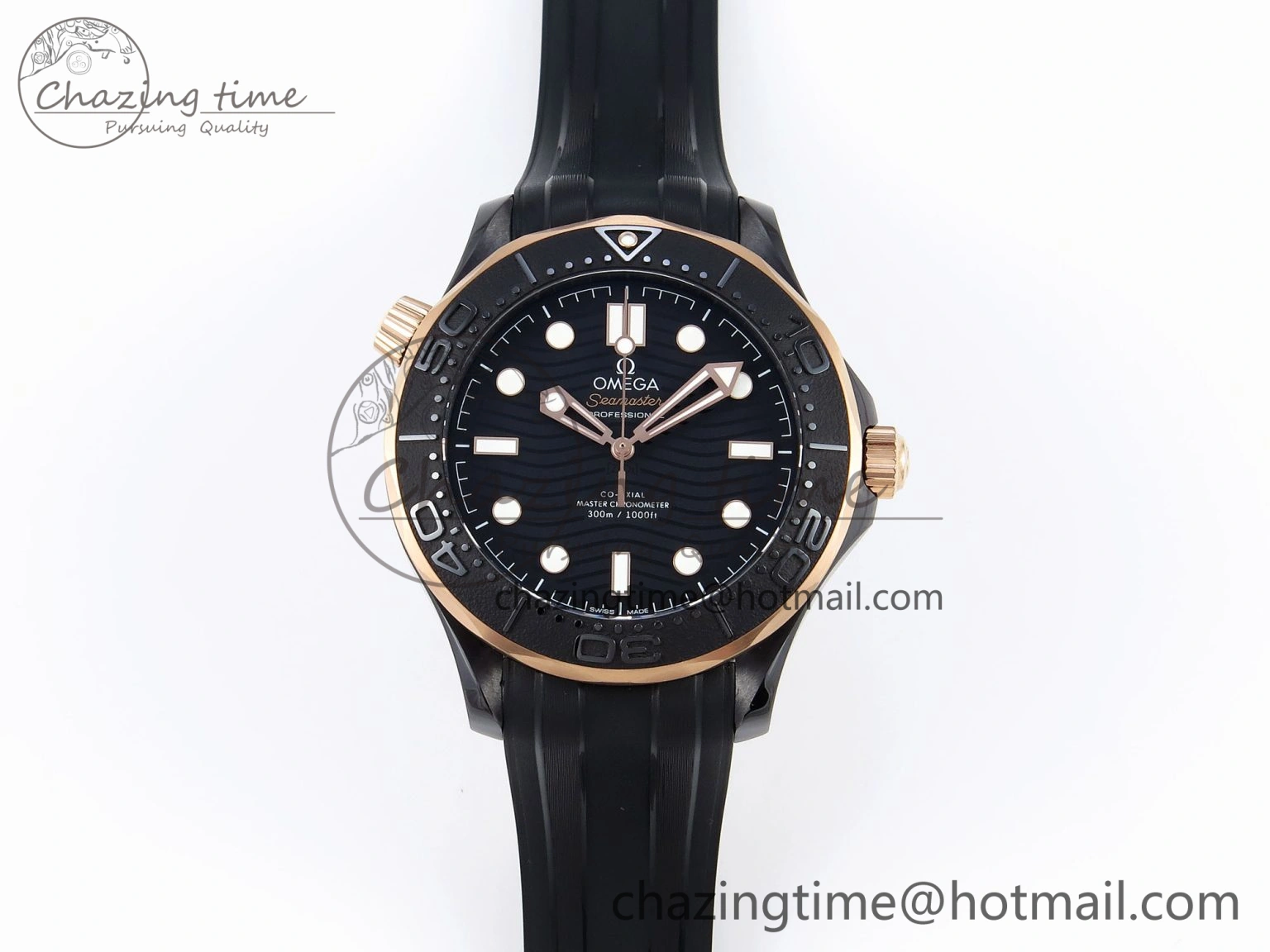 SEAMASTER 300M 43.5MM BLACK CERAMIC VSF 1:1 BEST EDITION BLACK DIAL RG BEZEL ON BLACK RUBBER STRAP A8806