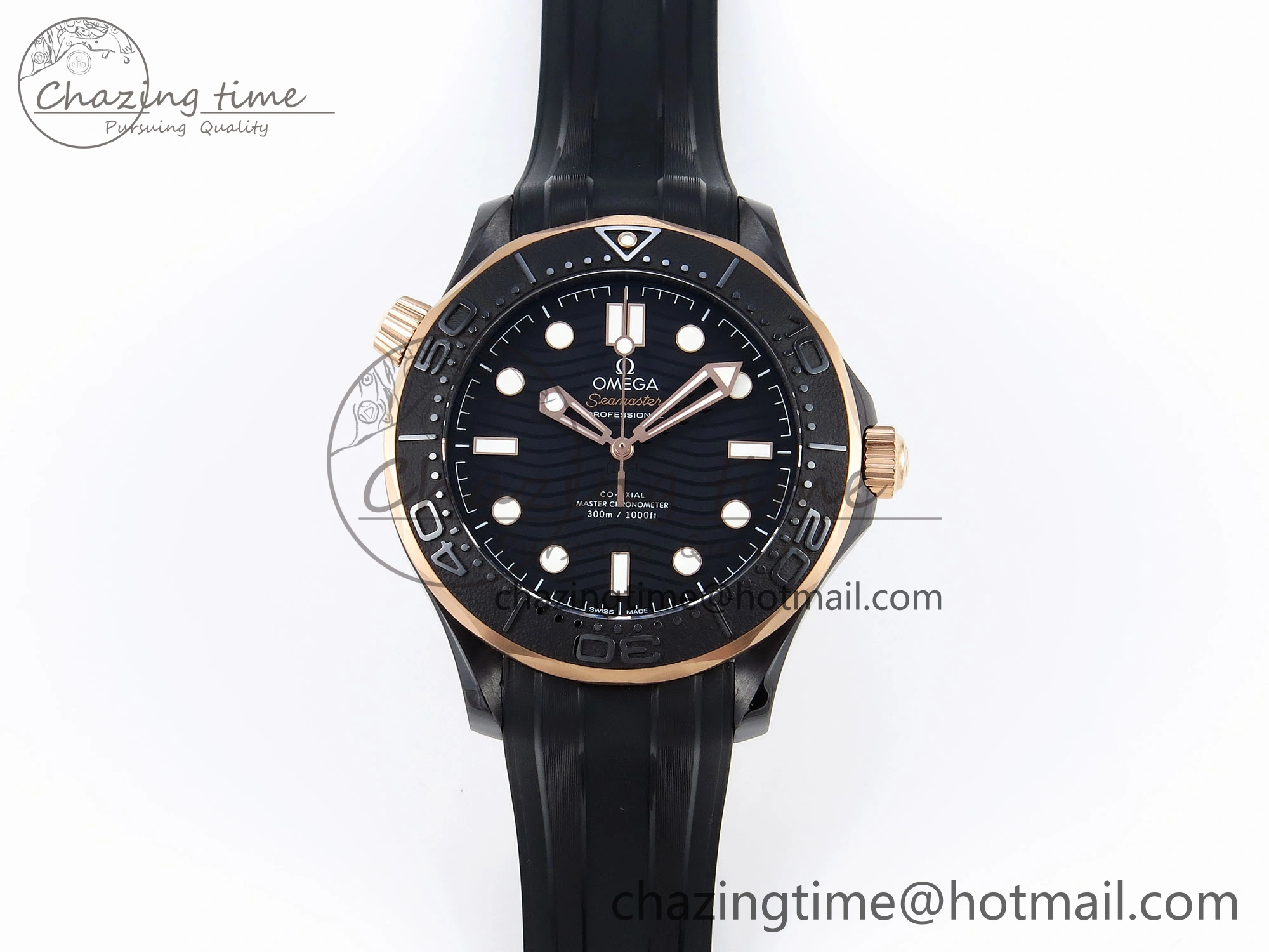 SEAMASTER 300M 43.5MM BLACK CERAMIC VSF 1:1 BEST EDITION BLACK DIAL RG BEZEL ON BLACK RUBBER STRAP A8806