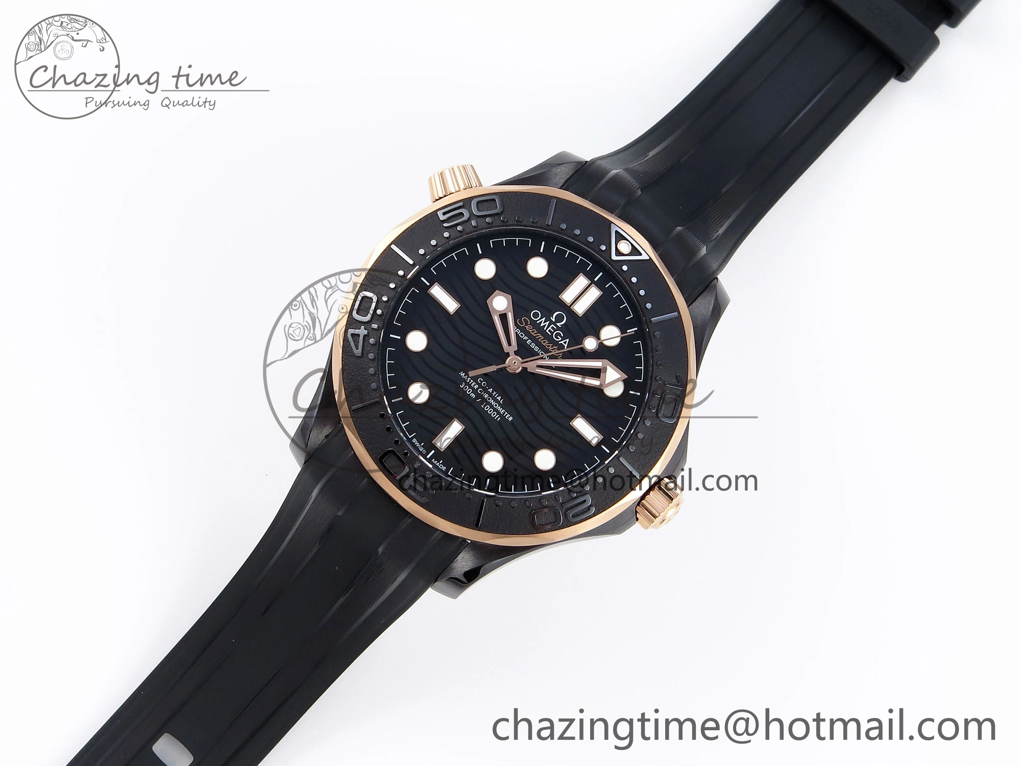 SEAMASTER 300M 43.5MM BLACK CERAMIC VSF 1:1 BEST EDITION BLACK DIAL RG BEZEL ON BLACK RUBBER STRAP A8806