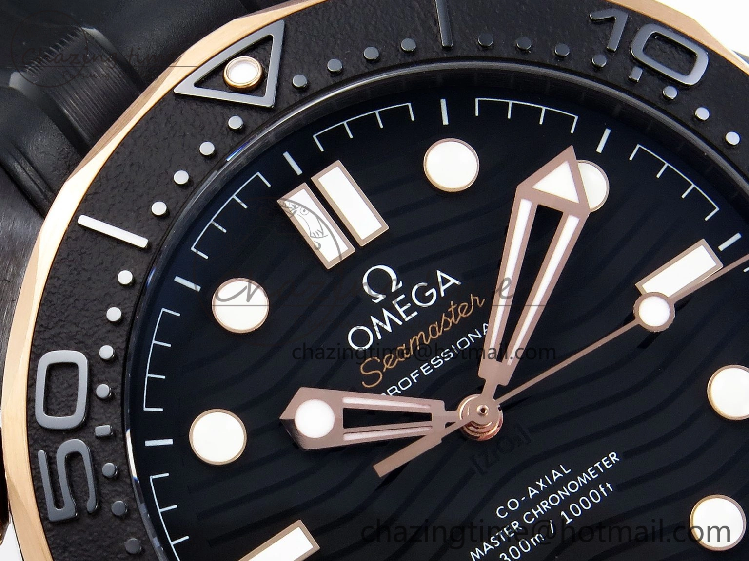 SEAMASTER 300M 43.5MM BLACK CERAMIC VSF 1:1 BEST EDITION BLACK DIAL RG BEZEL ON BLACK RUBBER STRAP A8806