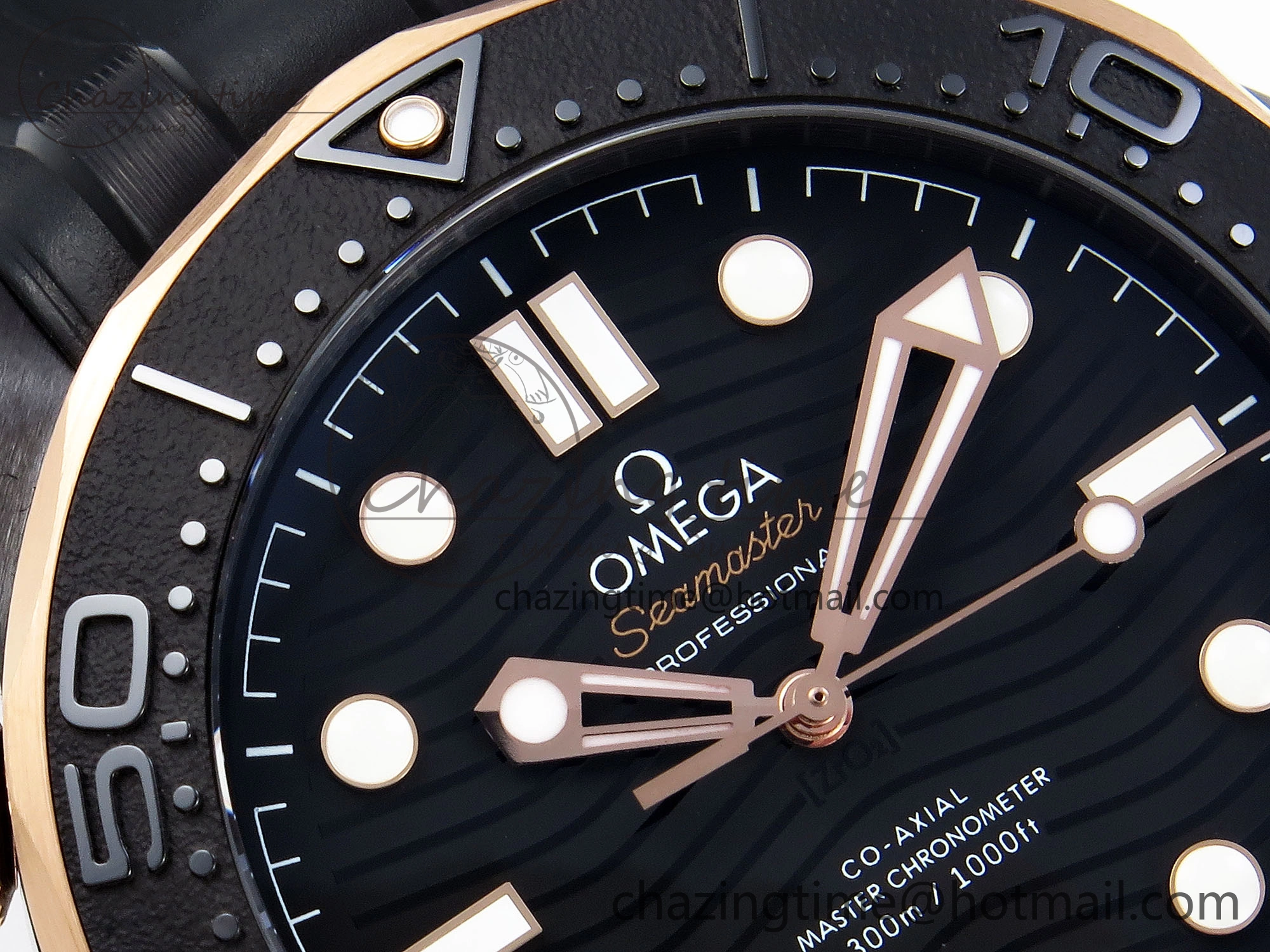 SEAMASTER 300M 43.5MM BLACK CERAMIC VSF 1:1 BEST EDITION BLACK DIAL RG BEZEL ON BLACK RUBBER STRAP A8806