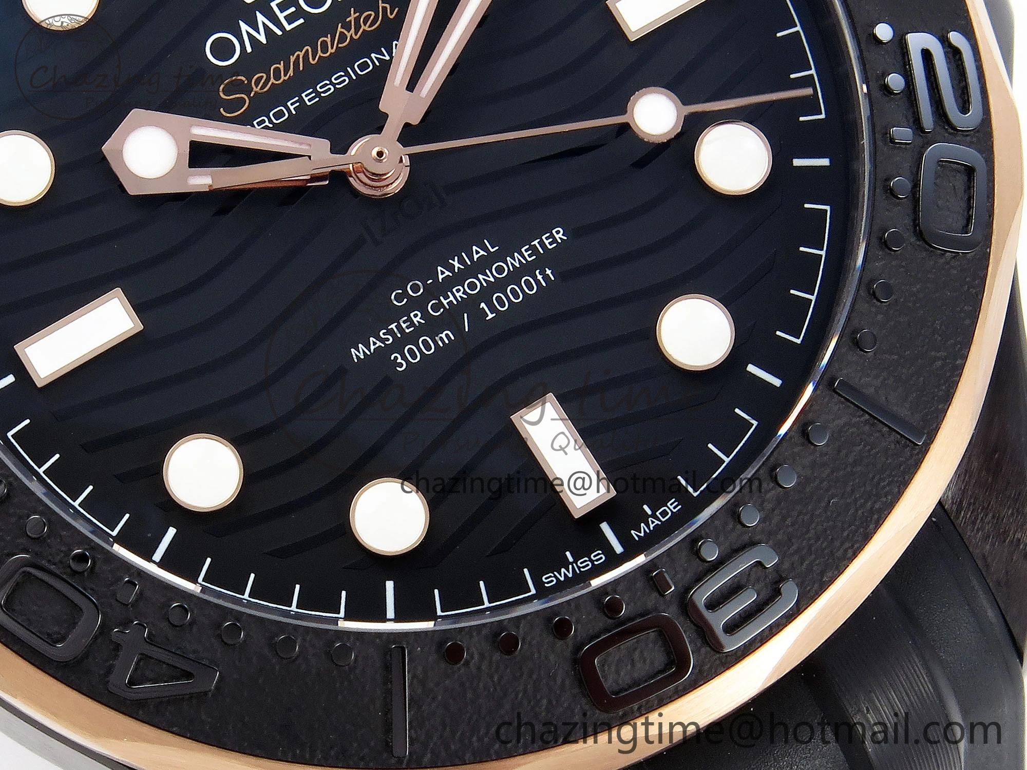 SEAMASTER 300M 43.5MM BLACK CERAMIC VSF 1:1 BEST EDITION BLACK DIAL RG BEZEL ON BLACK RUBBER STRAP A8806