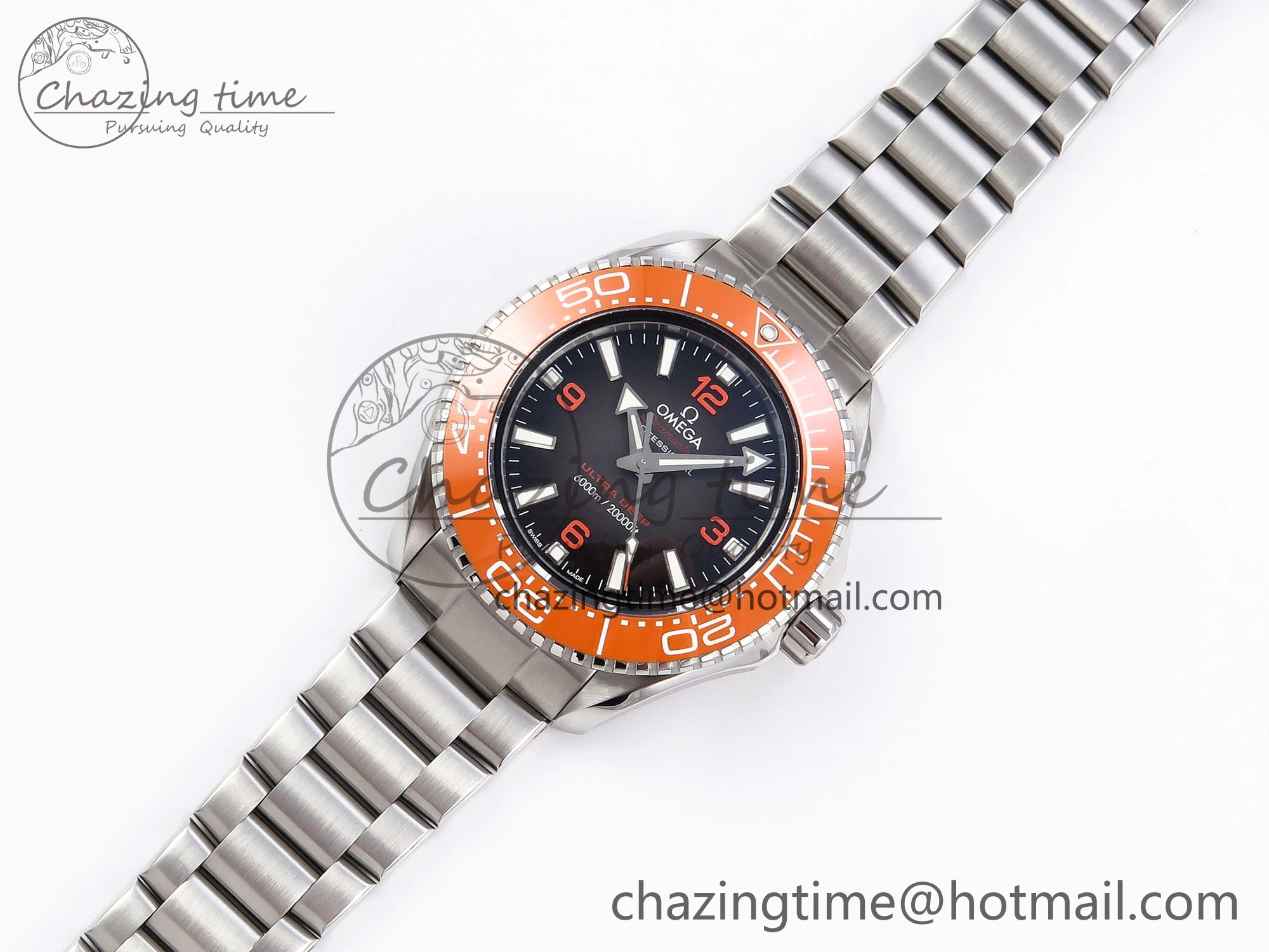 SEAMASTER 6000M ULTRA DEEP SS VSF 1:1 BEST EDITION BROWN DIAL ORANGE BEZEL ON SS BRACELET A8912 SUPER CLONE