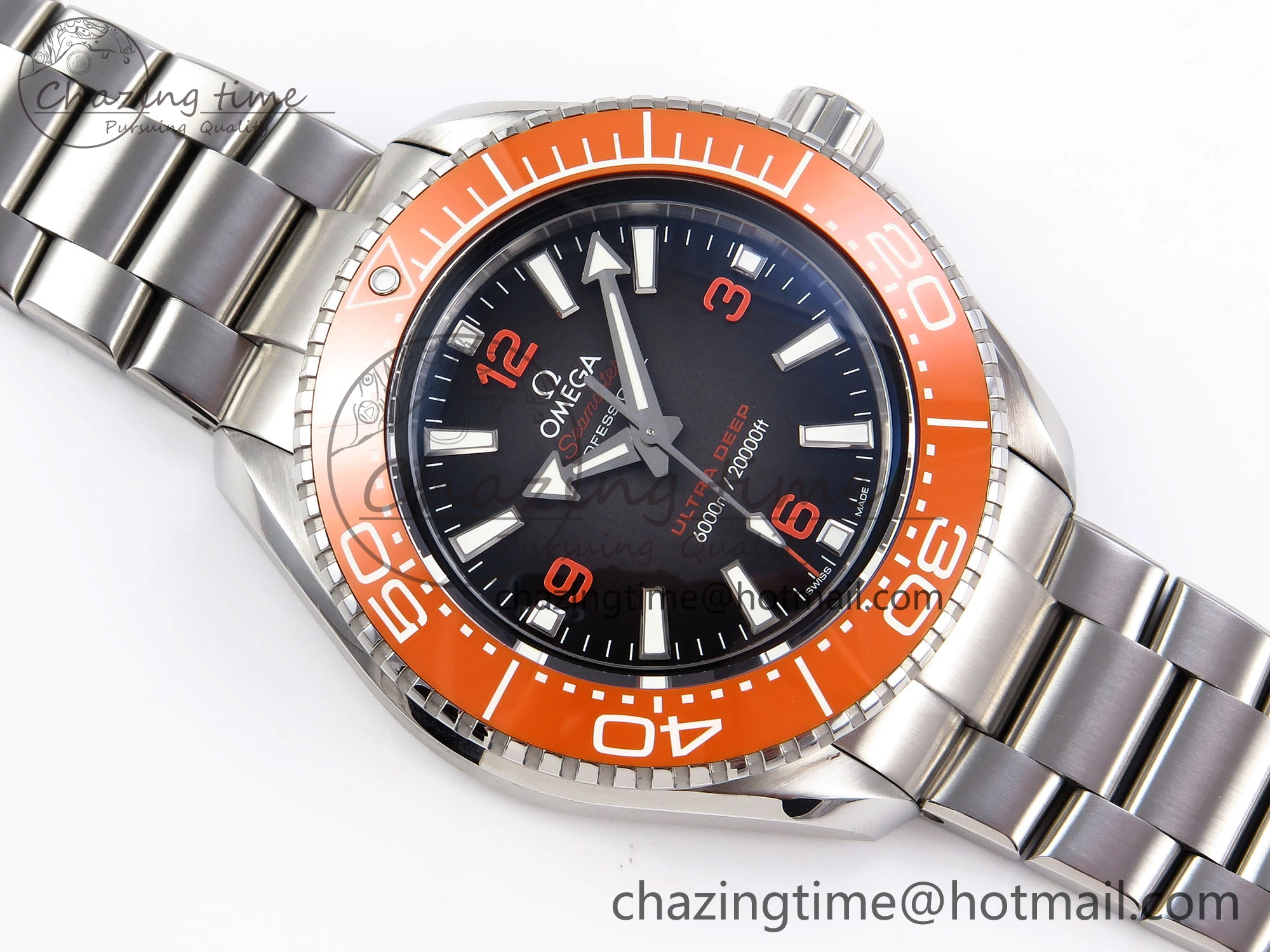 SEAMASTER 6000M ULTRA DEEP SS VSF 1:1 BEST EDITION BROWN DIAL ORANGE BEZEL ON SS BRACELET A8912 SUPER CLONE