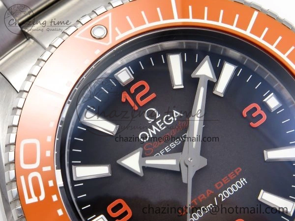 SEAMASTER 6000M ULTRA DEEP SS VSF 1:1 BEST EDITION BROWN DIAL ORANGE BEZEL ON SS BRACELET A8912 SUPER CLONE