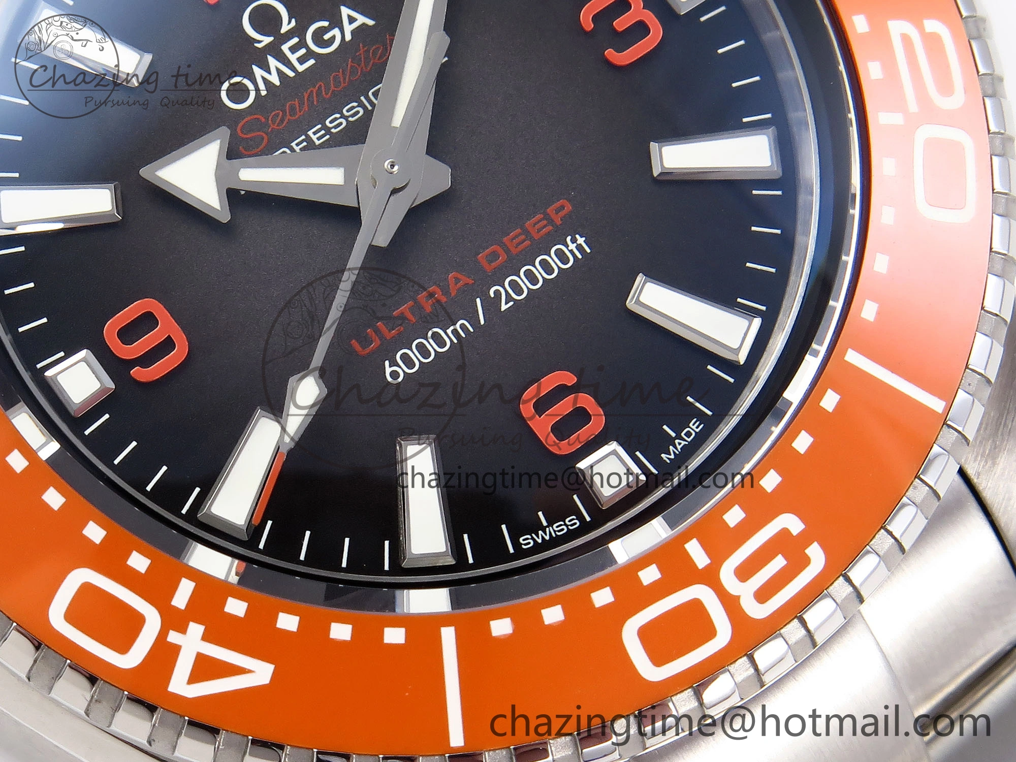 SEAMASTER 6000M ULTRA DEEP SS VSF 1:1 BEST EDITION BROWN DIAL ORANGE BEZEL ON SS BRACELET A8912 SUPER CLONE