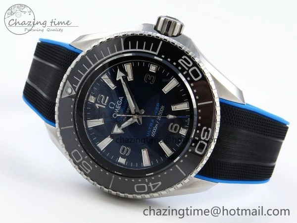 SEAMASTER PLANET OCEAN 6000M ULTRA DEEP 45.5MM SS TF 1:1 BEST EDITION BLUE DIAL BLACK BEZEL ON RUBBER STRAP A2824