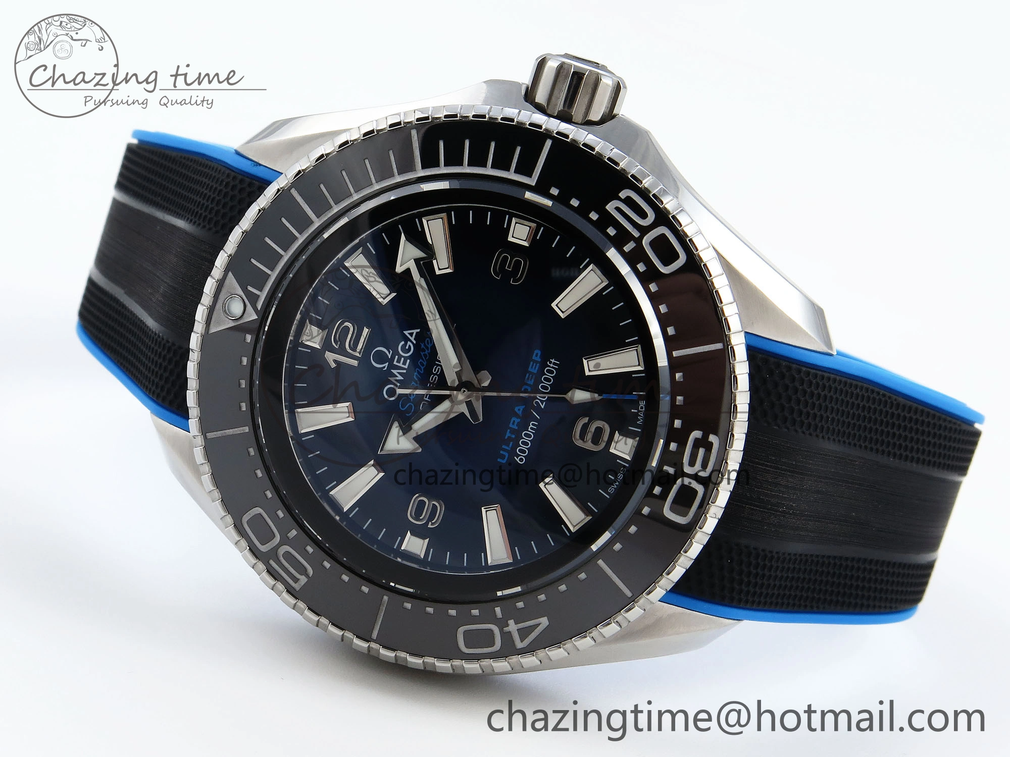 SEAMASTER PLANET OCEAN 6000M ULTRA DEEP 45.5MM SS TF 1:1 BEST EDITION BLUE DIAL BLACK BEZEL ON RUBBER STRAP A2824