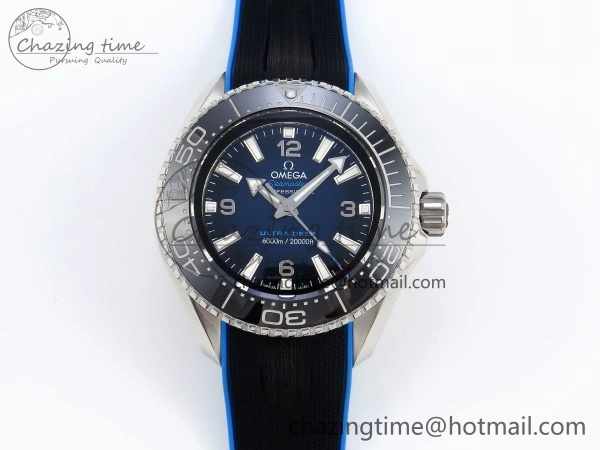 SEAMASTER PLANET OCEAN 6000M ULTRA DEEP 45.5MM SS TF 1:1 BEST EDITION BLUE DIAL BLACK BEZEL ON RUBBER STRAP A2824