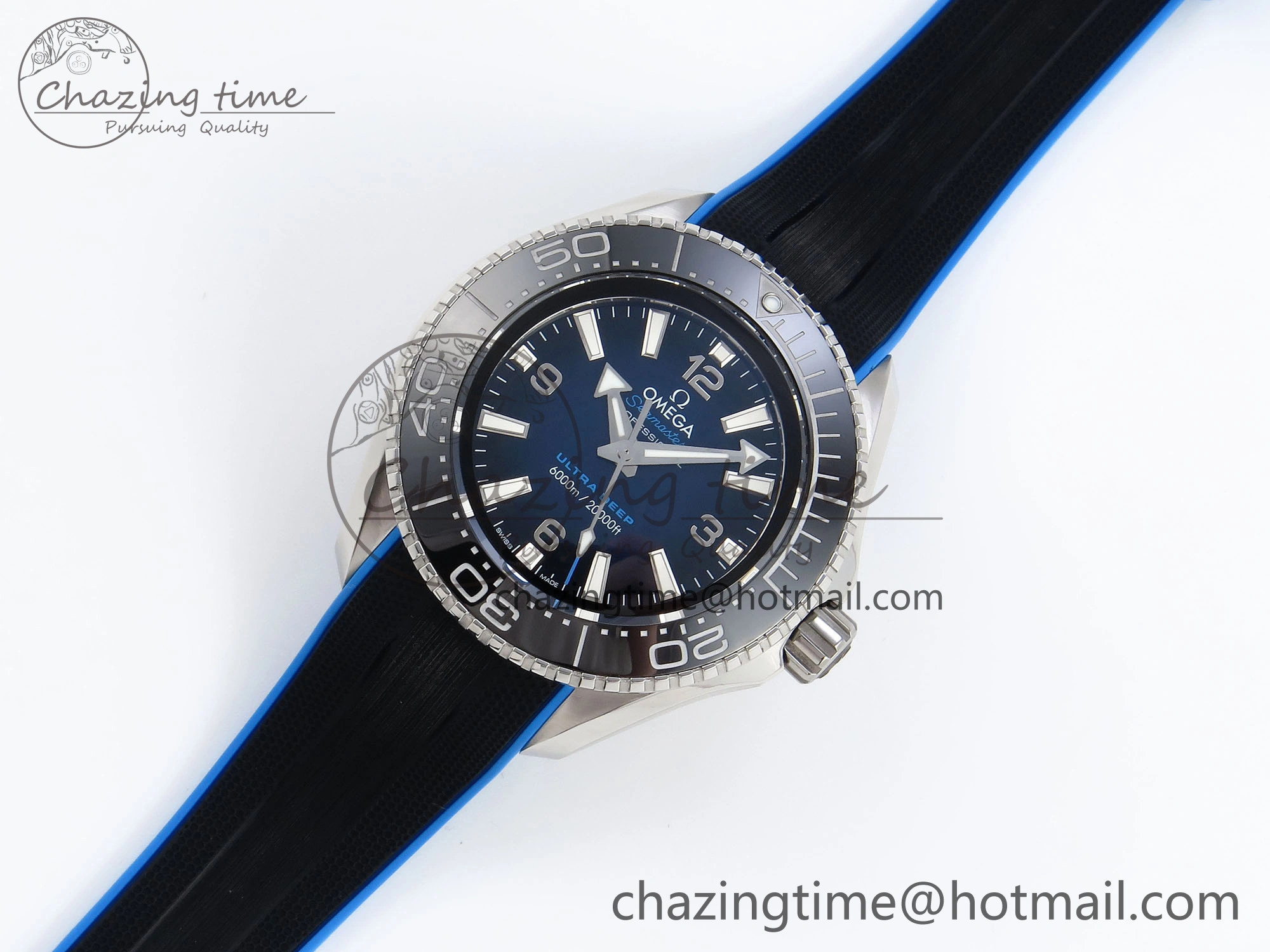 SEAMASTER PLANET OCEAN 6000M ULTRA DEEP 45.5MM SS TF 1:1 BEST EDITION BLUE DIAL BLACK BEZEL ON RUBBER STRAP A2824