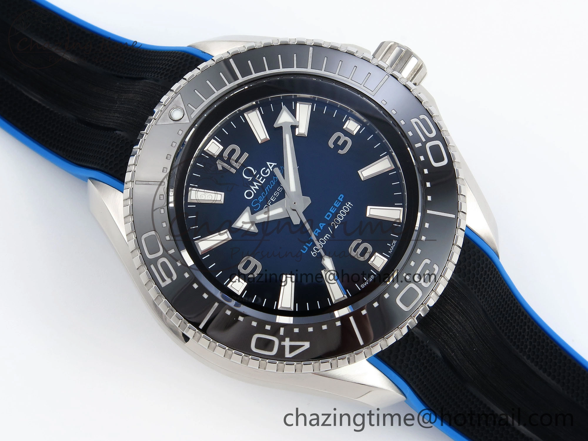 SEAMASTER PLANET OCEAN 6000M ULTRA DEEP 45.5MM SS TF 1:1 BEST EDITION BLUE DIAL BLACK BEZEL ON RUBBER STRAP A2824
