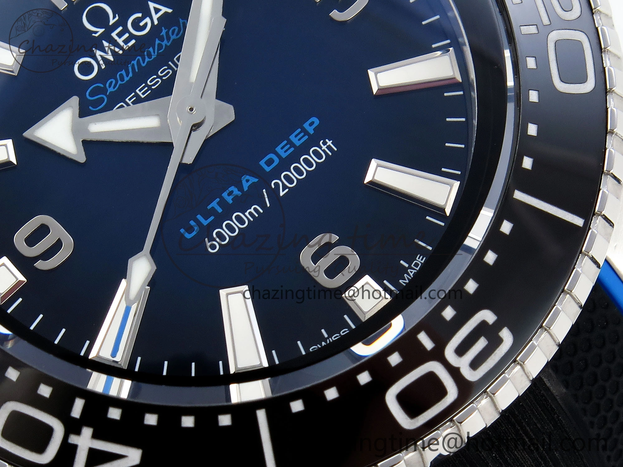 SEAMASTER PLANET OCEAN 6000M ULTRA DEEP 45.5MM SS TF 1:1 BEST EDITION BLUE DIAL BLACK BEZEL ON RUBBER STRAP A2824
