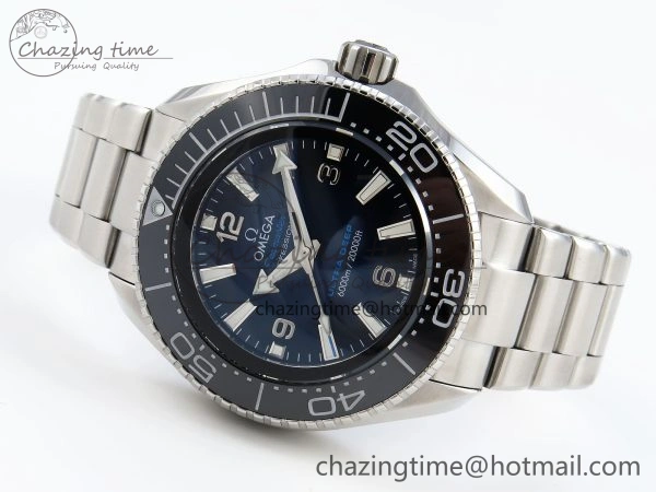SEAMASTER PLANET OCEAN 6000M ULTRA DEEP 45.5MM SS TF 1:1 BEST EDITION BLUE DIAL BLACK BEZEL ON SS BRACELET A2824