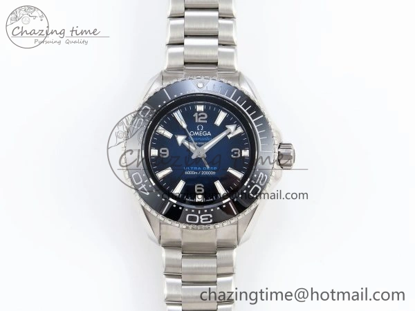 SEAMASTER PLANET OCEAN 6000M ULTRA DEEP 45.5MM SS TF 1:1 BEST EDITION BLUE DIAL BLACK BEZEL ON SS BRACELET A2824
