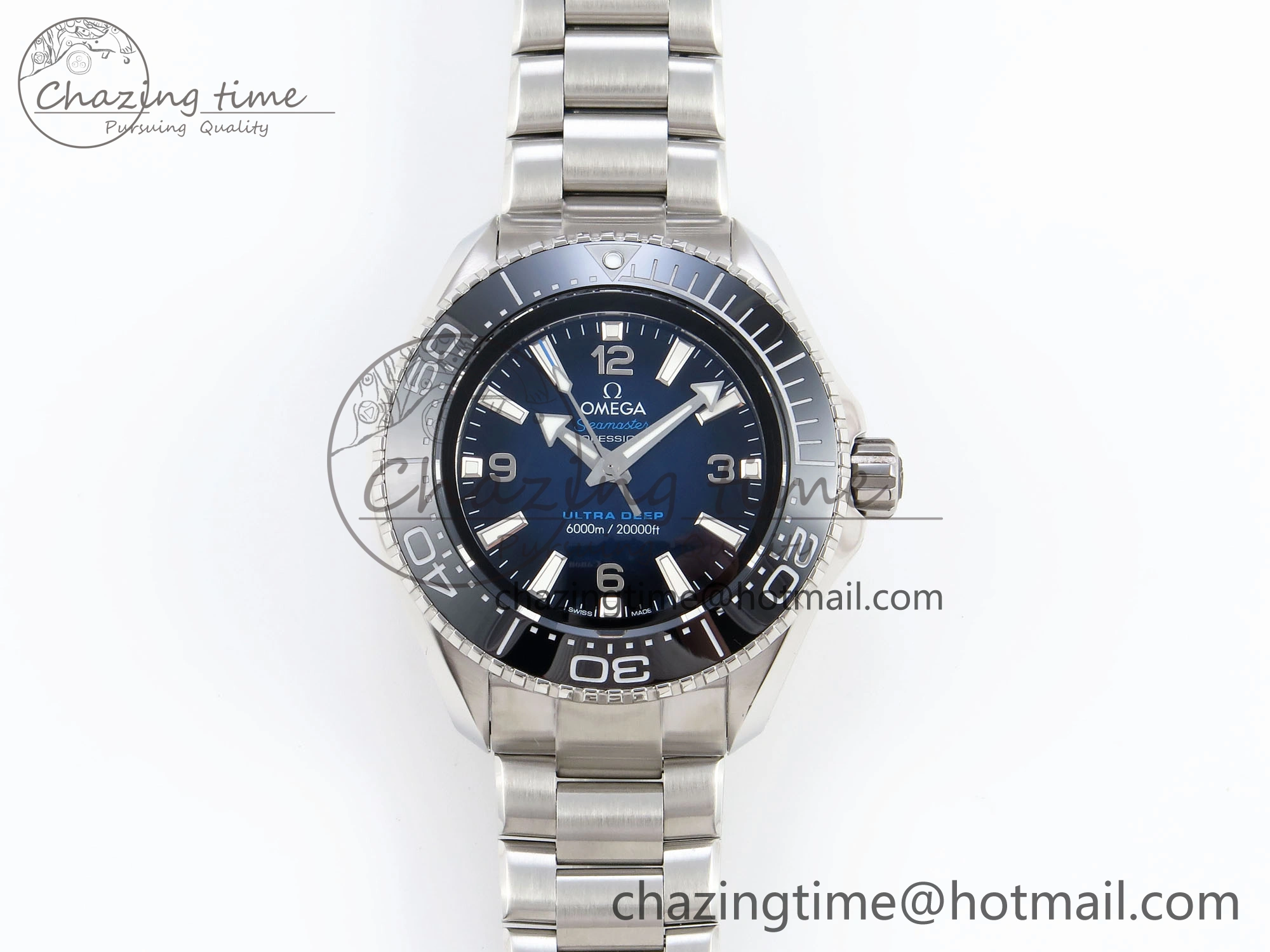 SEAMASTER PLANET OCEAN 6000M ULTRA DEEP 45.5MM SS TF 1:1 BEST EDITION BLUE DIAL BLACK BEZEL ON SS BRACELET A2824