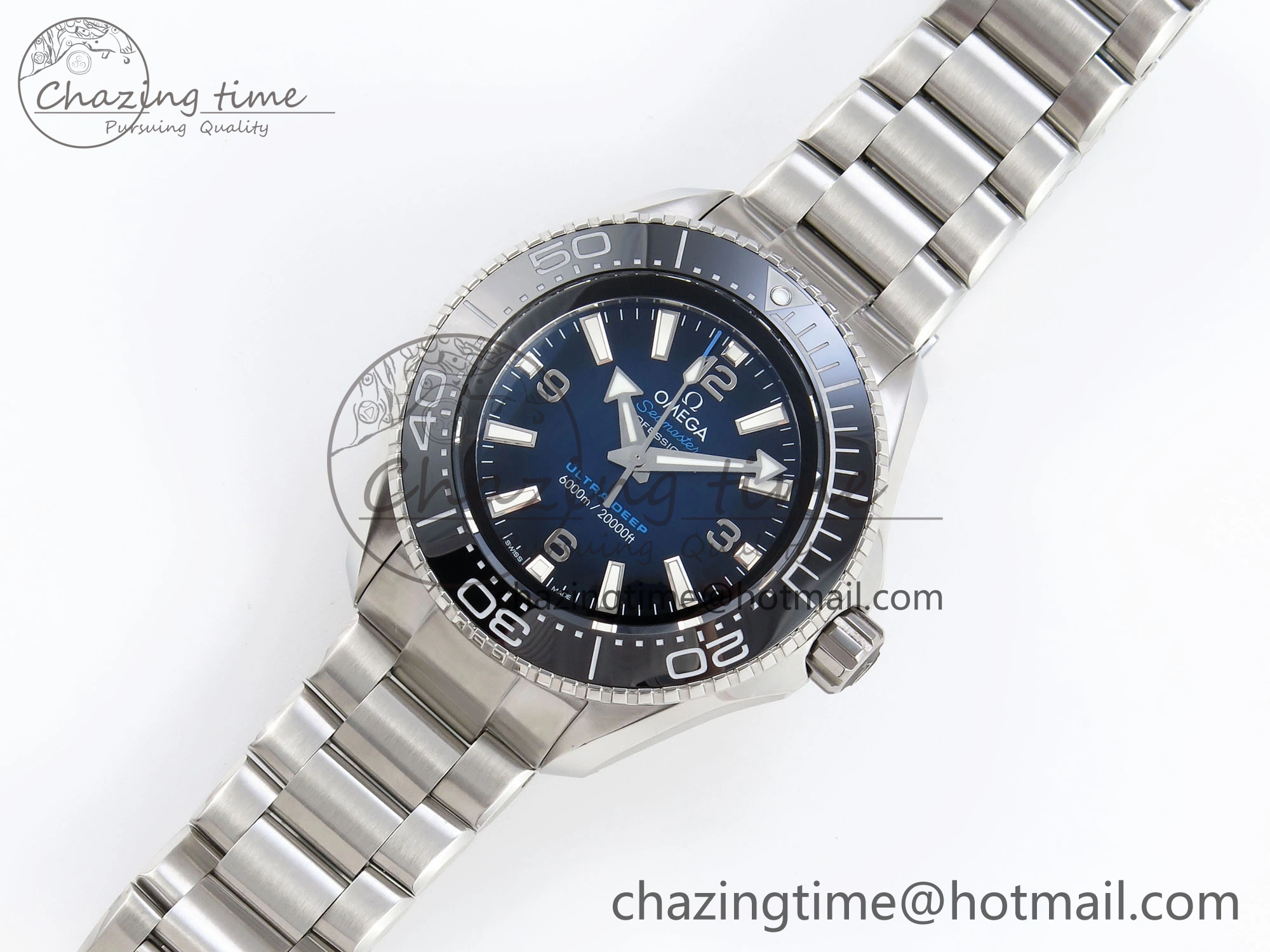 SEAMASTER PLANET OCEAN 6000M ULTRA DEEP 45.5MM SS TF 1:1 BEST EDITION BLUE DIAL BLACK BEZEL ON SS BRACELET A2824