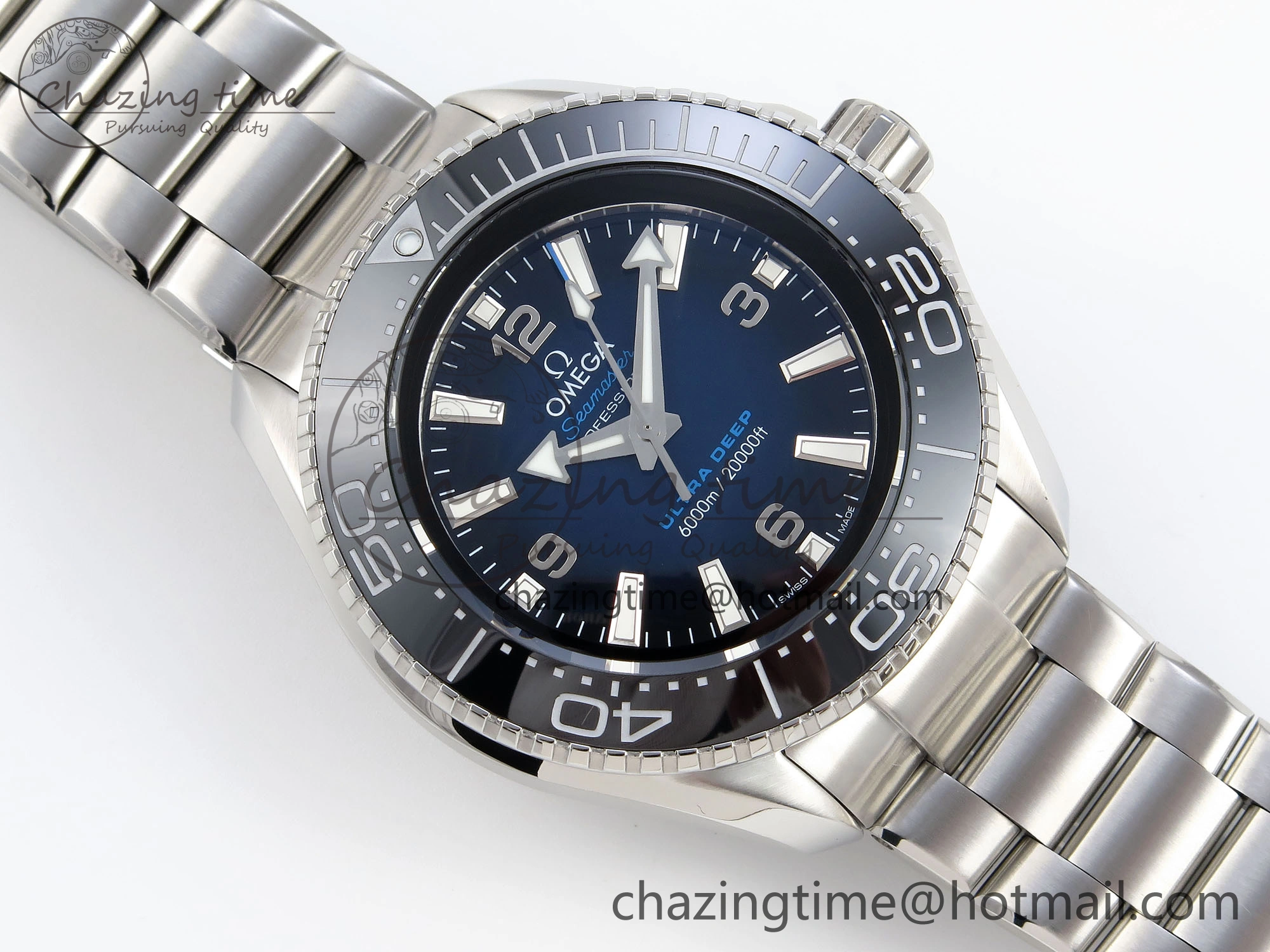SEAMASTER PLANET OCEAN 6000M ULTRA DEEP 45.5MM SS TF 1:1 BEST EDITION BLUE DIAL BLACK BEZEL ON SS BRACELET A2824