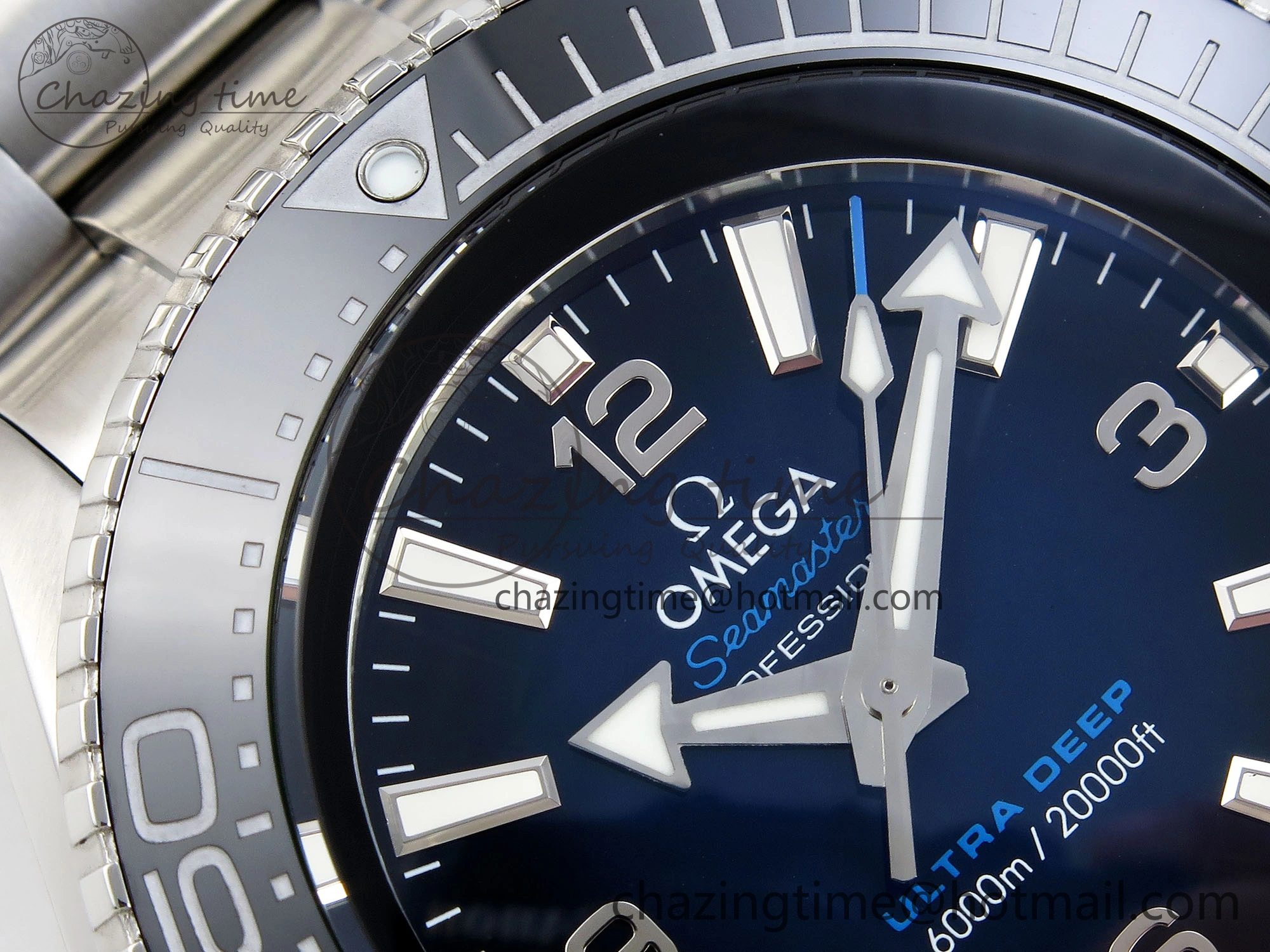 SEAMASTER PLANET OCEAN 6000M ULTRA DEEP 45.5MM SS TF 1:1 BEST EDITION BLUE DIAL BLACK BEZEL ON SS BRACELET A2824
