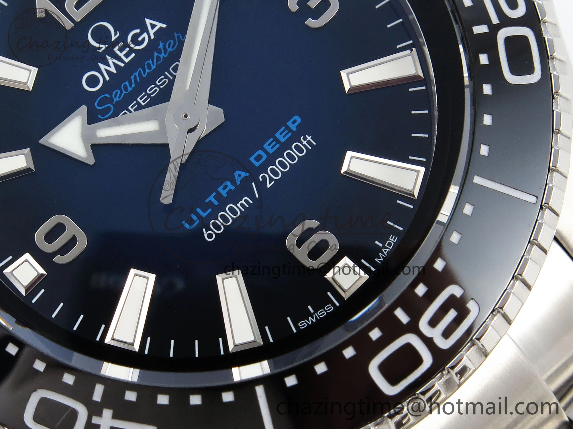 SEAMASTER PLANET OCEAN 6000M ULTRA DEEP 45.5MM SS TF 1:1 BEST EDITION BLUE DIAL BLACK BEZEL ON SS BRACELET A2824