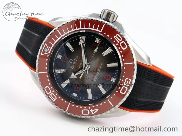 SEAMASTER PLANET OCEAN 6000M ULTRA DEEP 45.5MM SS TF 1:1 BEST EDITION GRAY DIAL ORANGE BEZEL ON RUBBER STRAP A2824